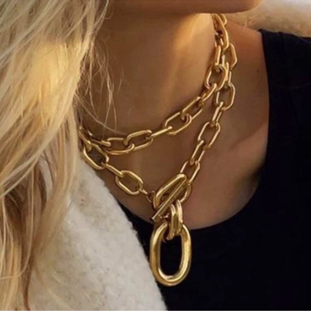 Chunky Necklace Toggle 14k Gold Plated New 39$